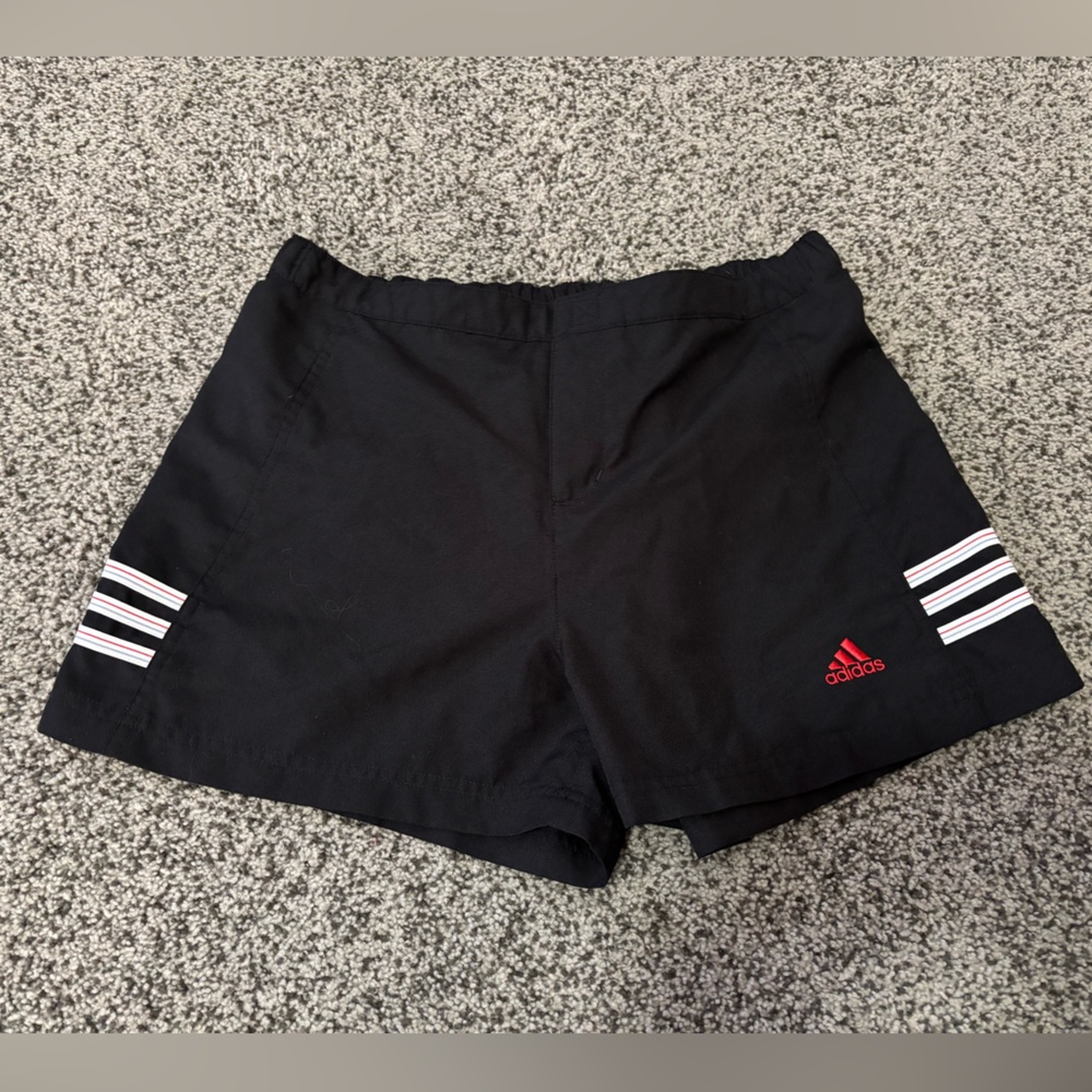 Adidas Women's Black Shorts with Red Logo